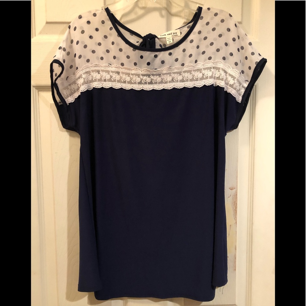 Navy Polka-Dot Tie Blouse